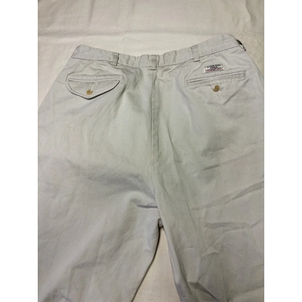 Polo‎ Ralph Lauren Hammond Pant Mens 34/27 Beige Pleated Cuffed Cotton Chinos